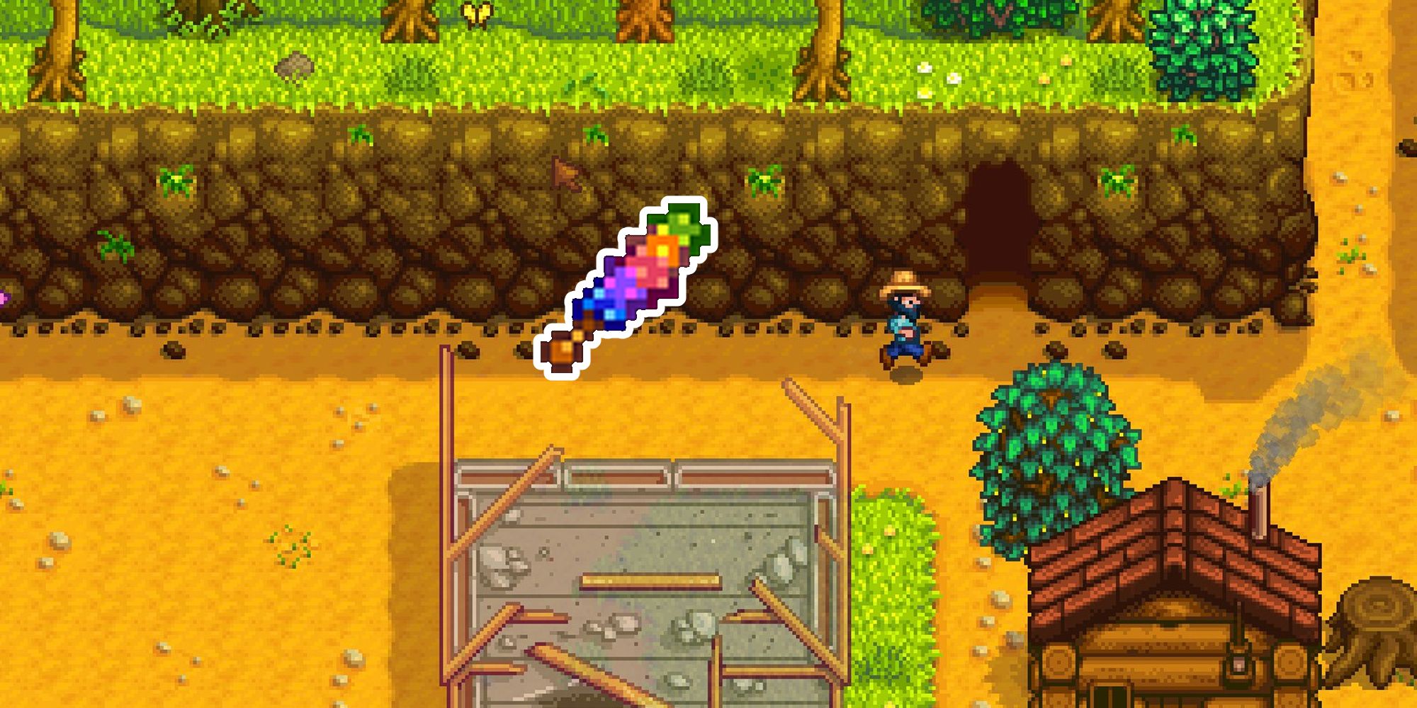 Stardew Valley Outside The Mushroom Cave With A Large Rock Candy Icon
