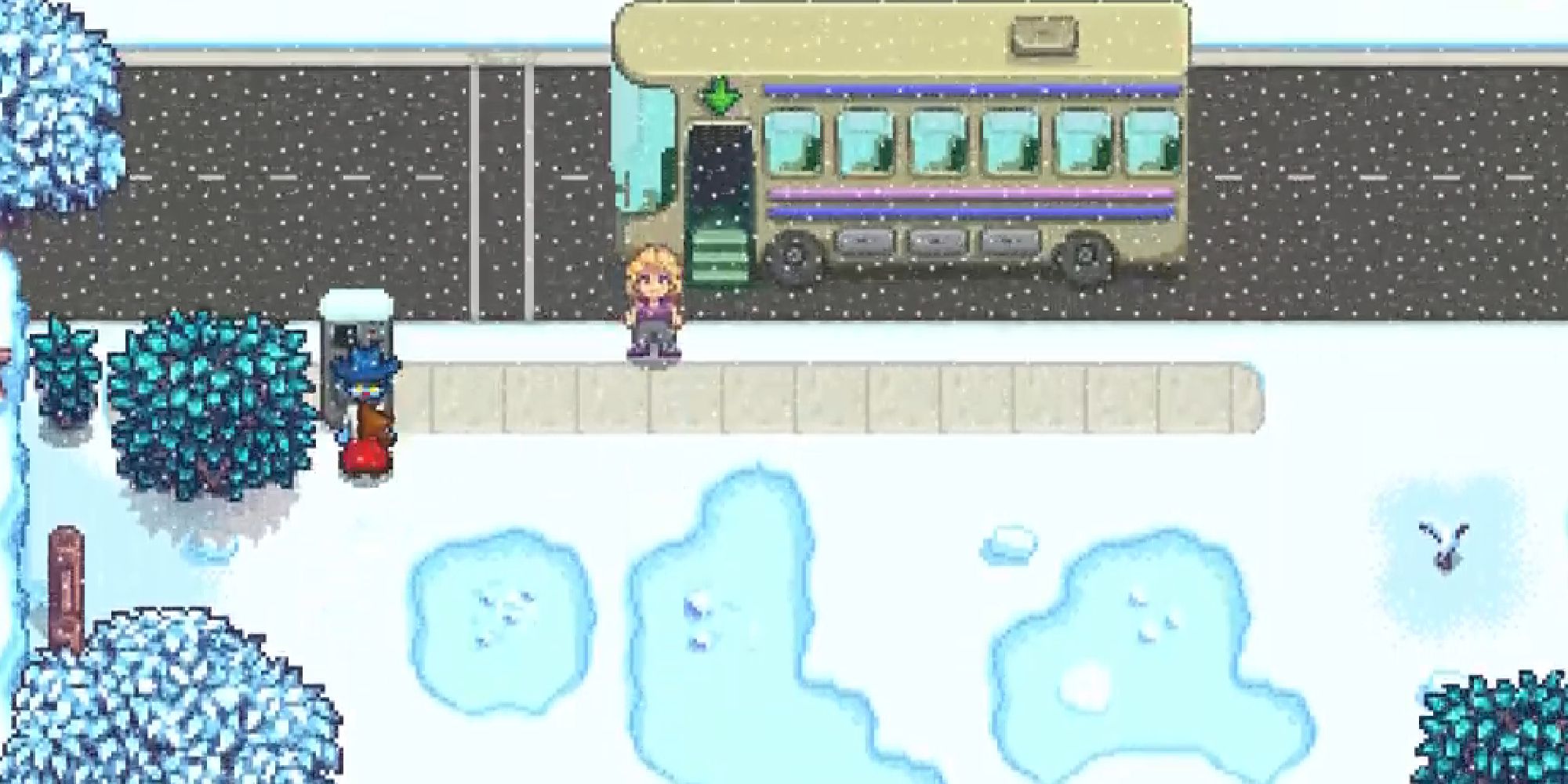 stardew valley player and pam at bus stop