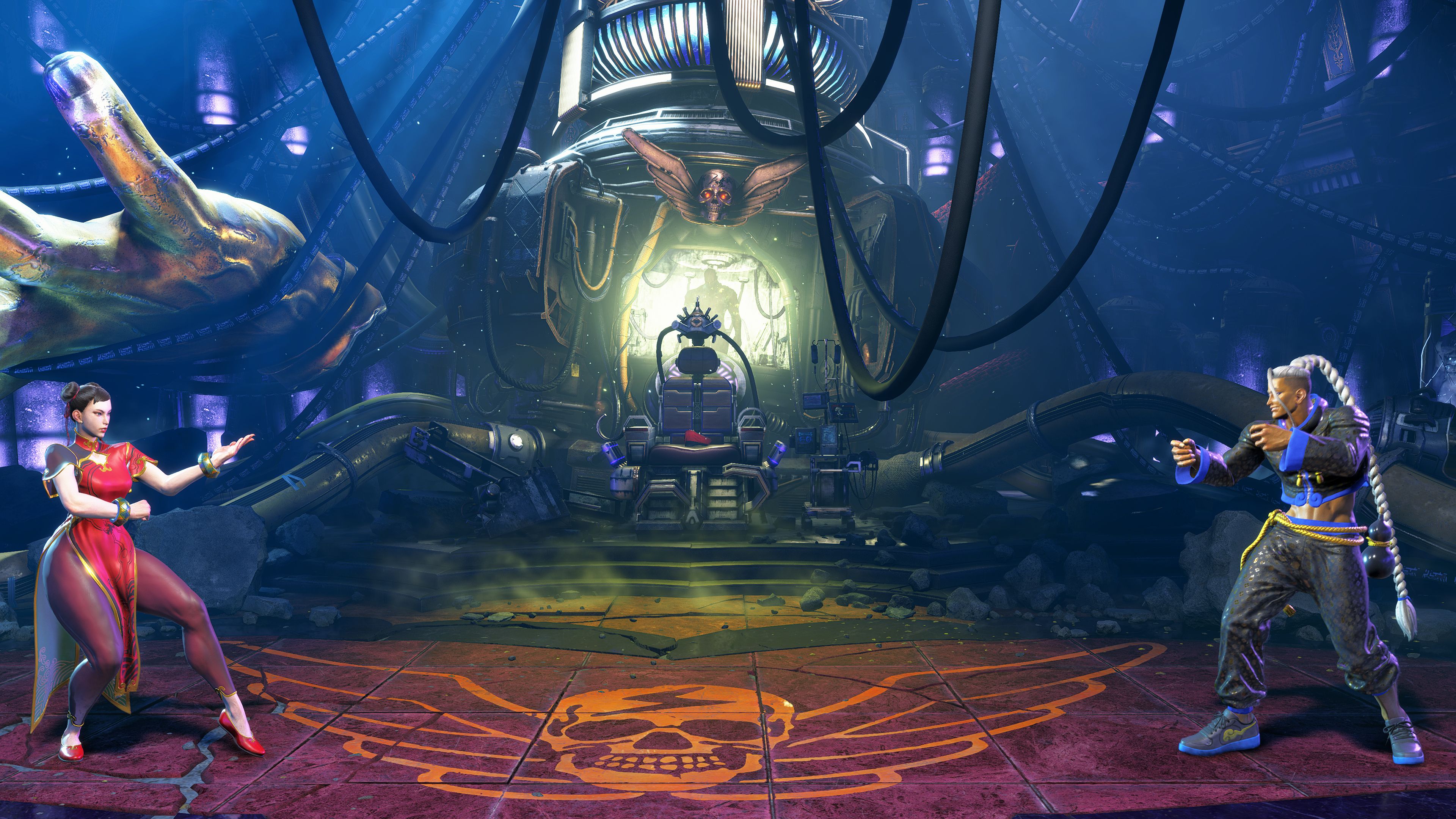 Chun-Li squaring off against Jamie in an abandoned Shadaloo Lab in Street Fighter 6.
