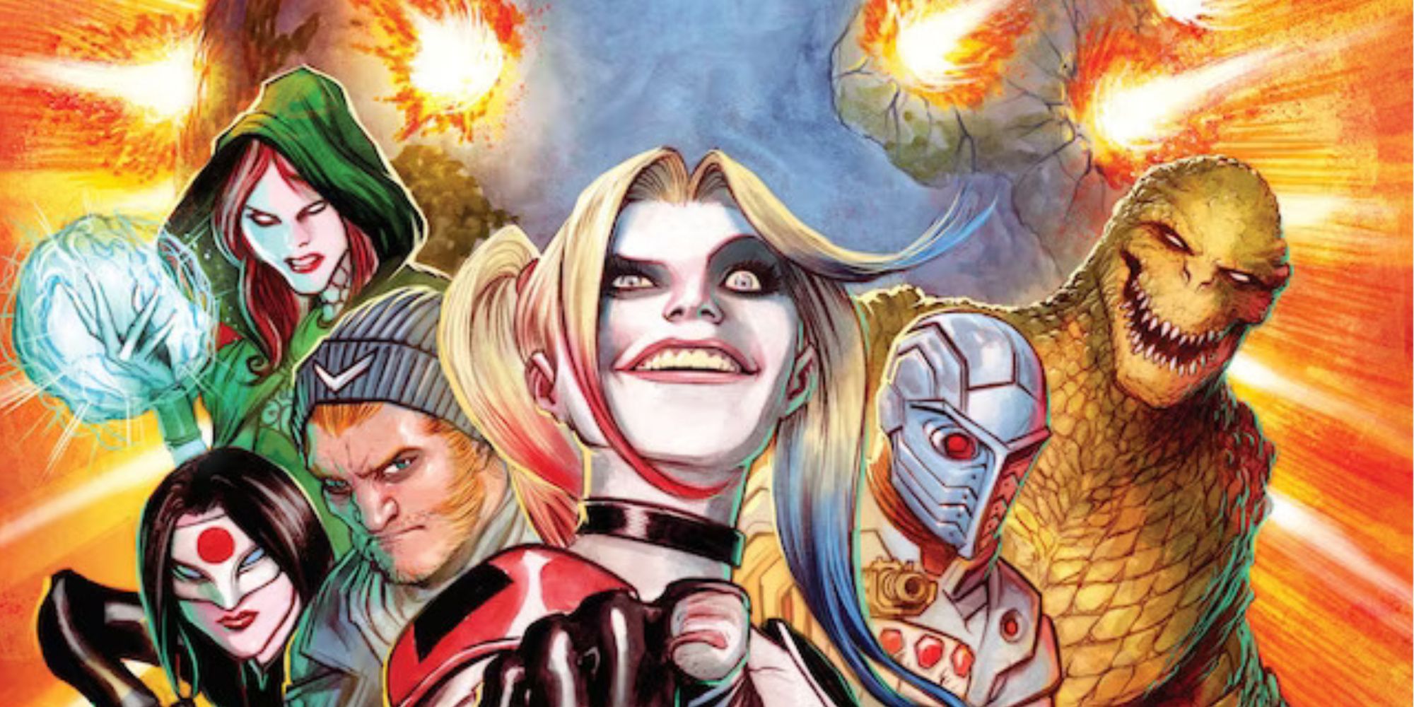 Suicide Squad by Juan Ferreyra featuring Enchantress, Katana, Captain Boomerang, Harley Quinn, Deadshot, and Killer Croc
