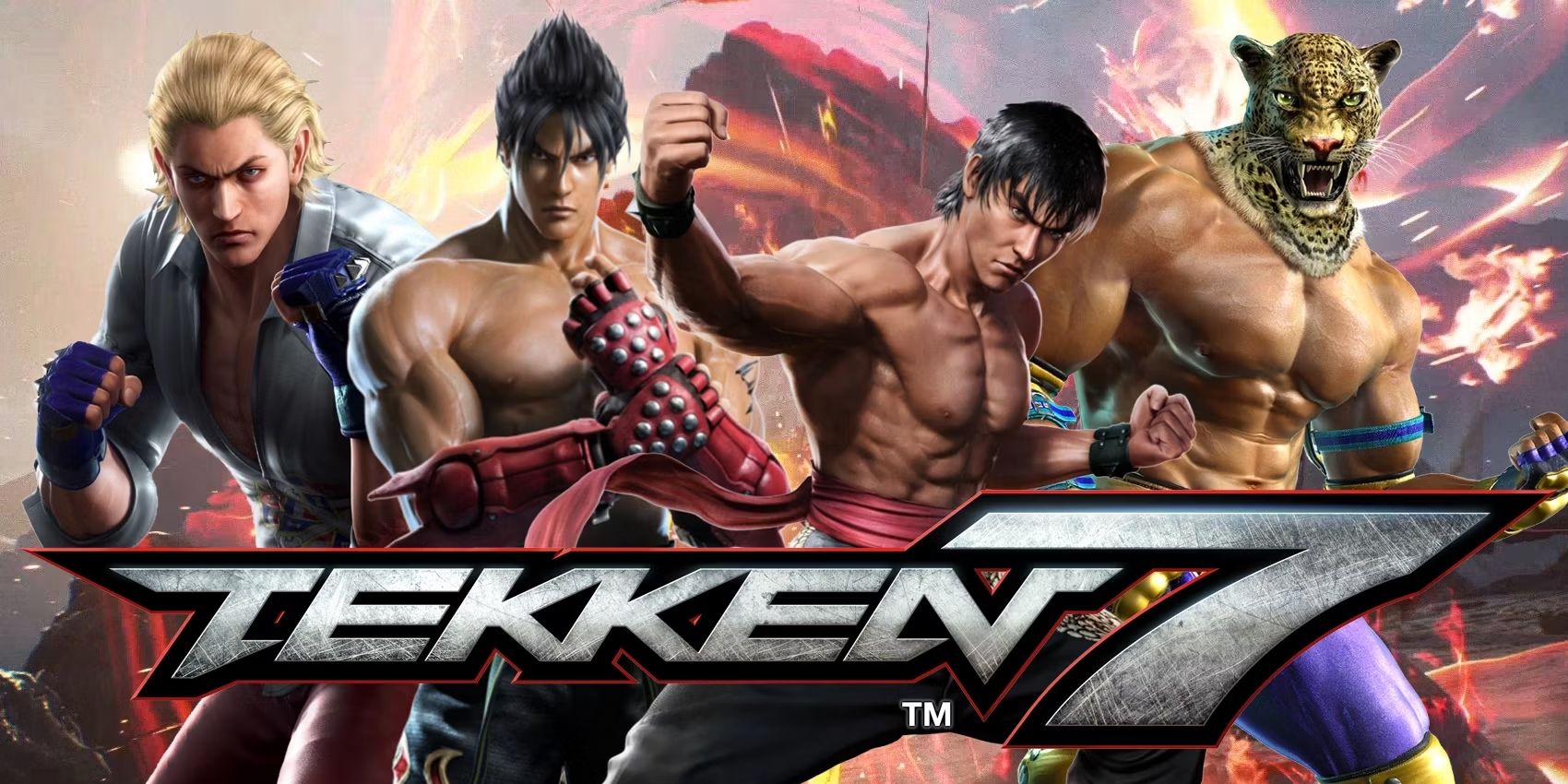 Tekken 7 promotional image with Steve, Jin, Law and King.