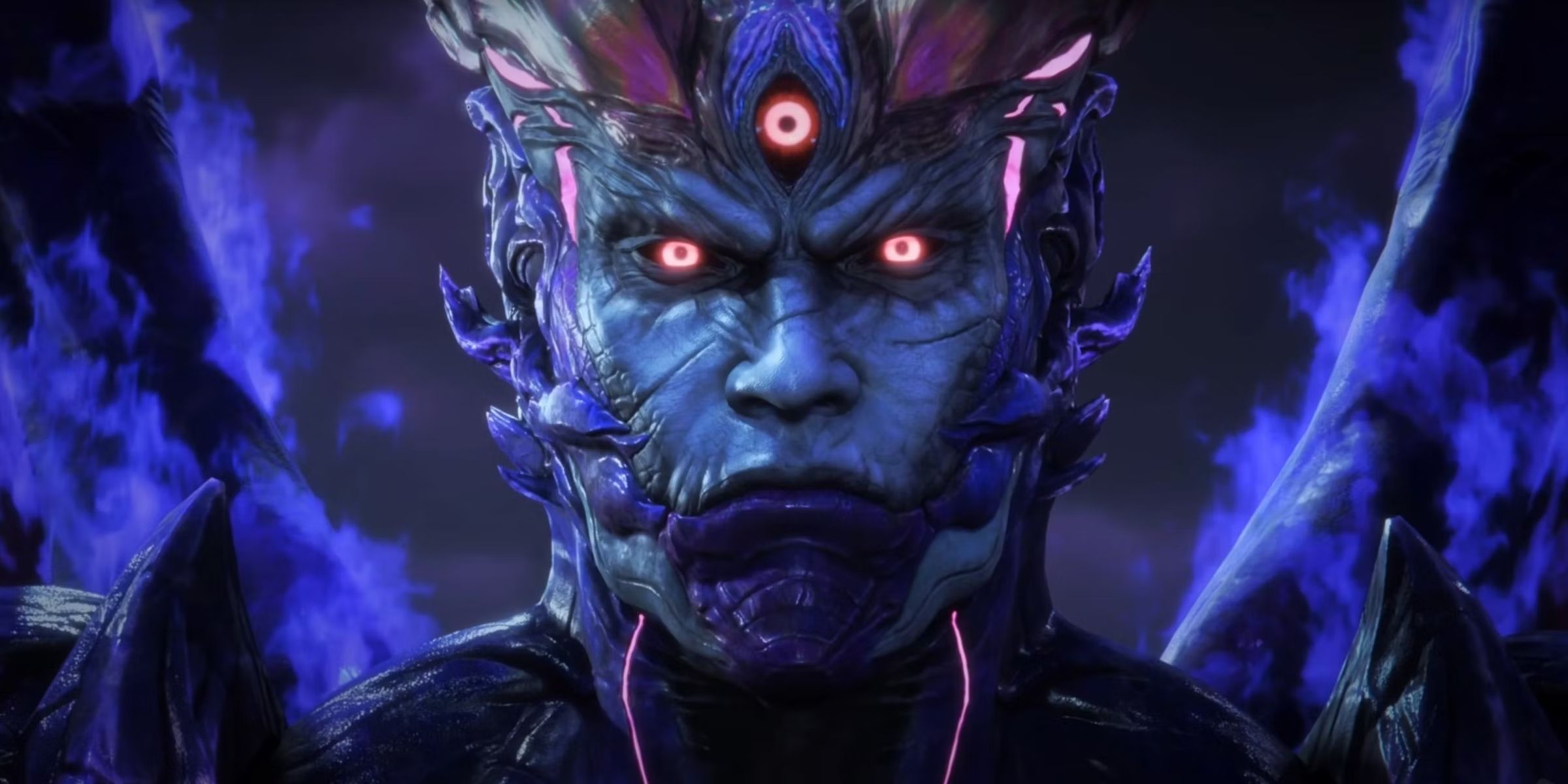 Kazuya Mishima after he reaches his True Devil form in Tekken 8.