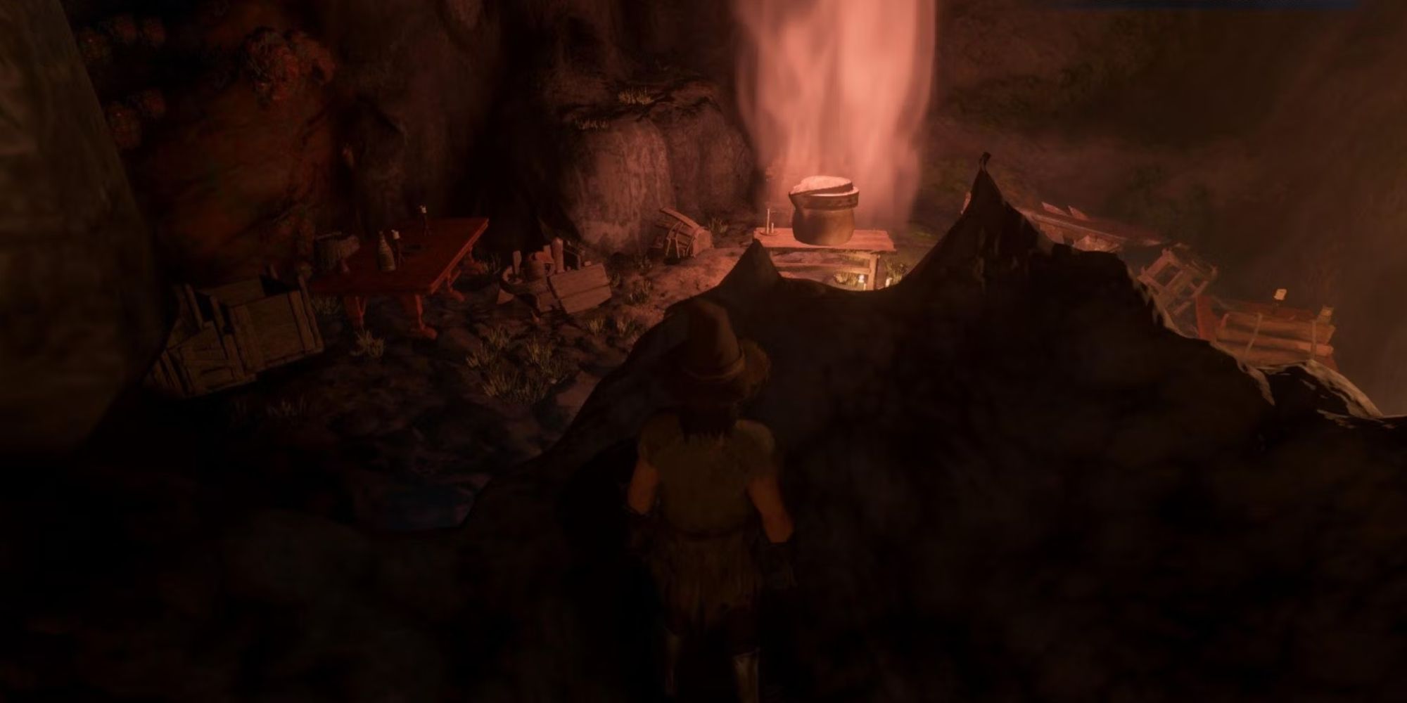 the character standing in a mine near the crucible in enshrouded