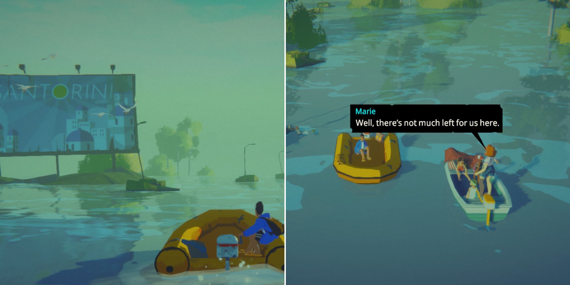The Player Sailing Past A Billboard In A Sunken City And The Player Talking To Marie In Highwater