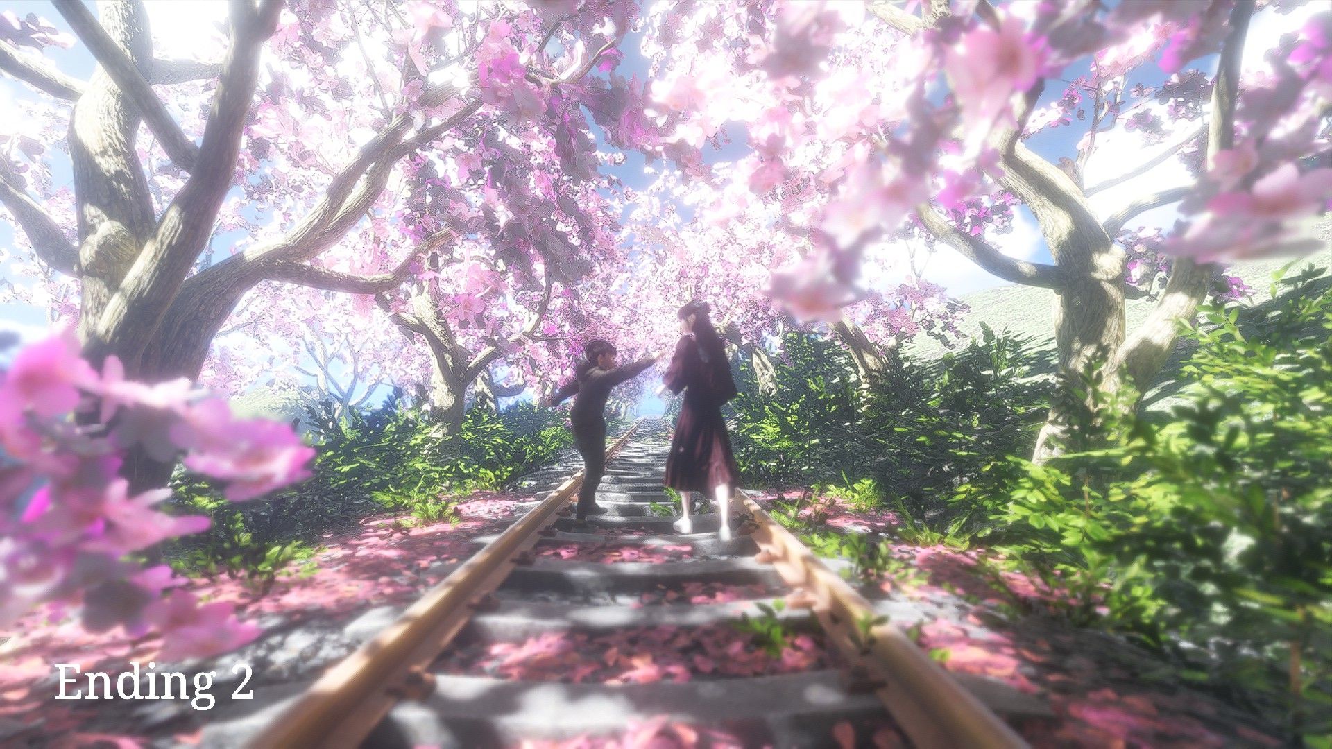 Siblings walking along a railroad track in Shinkansen 0