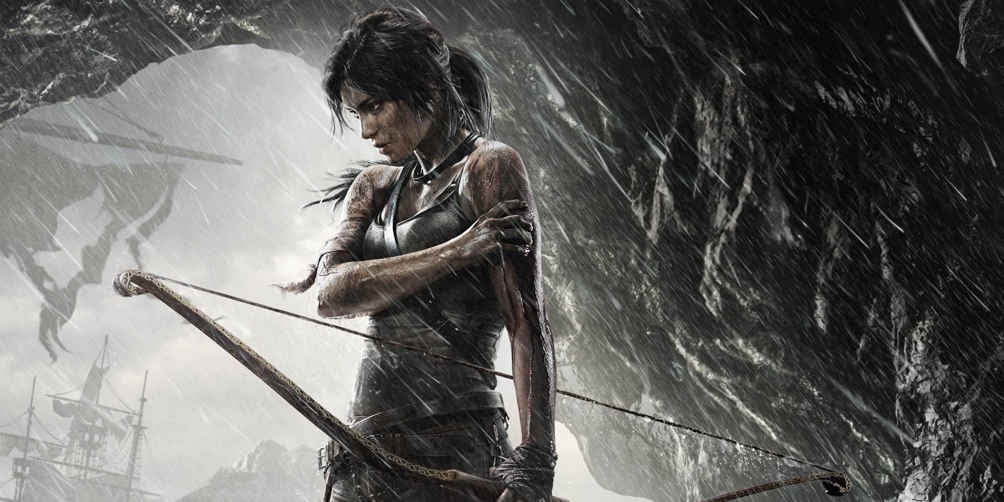 Lara Croft holding her arm in a cave from Tomb Raider 2013