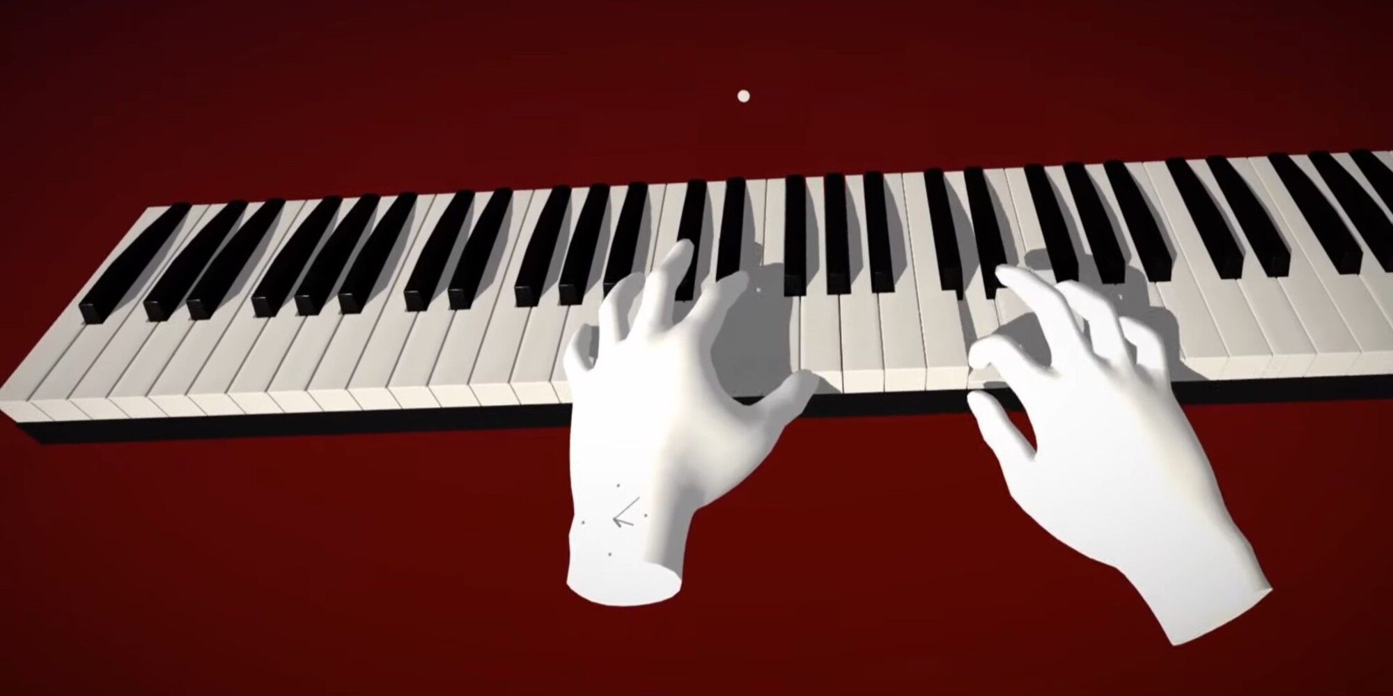 Two virtual hands playing a song on VRtuos Pro