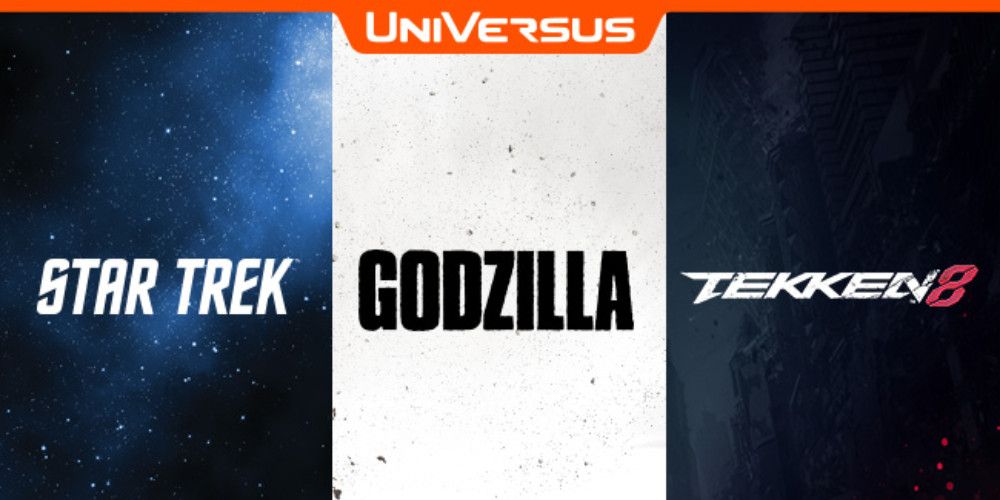 UniVersus banner with Star Trek, Tekken 8, and Godzilla logos