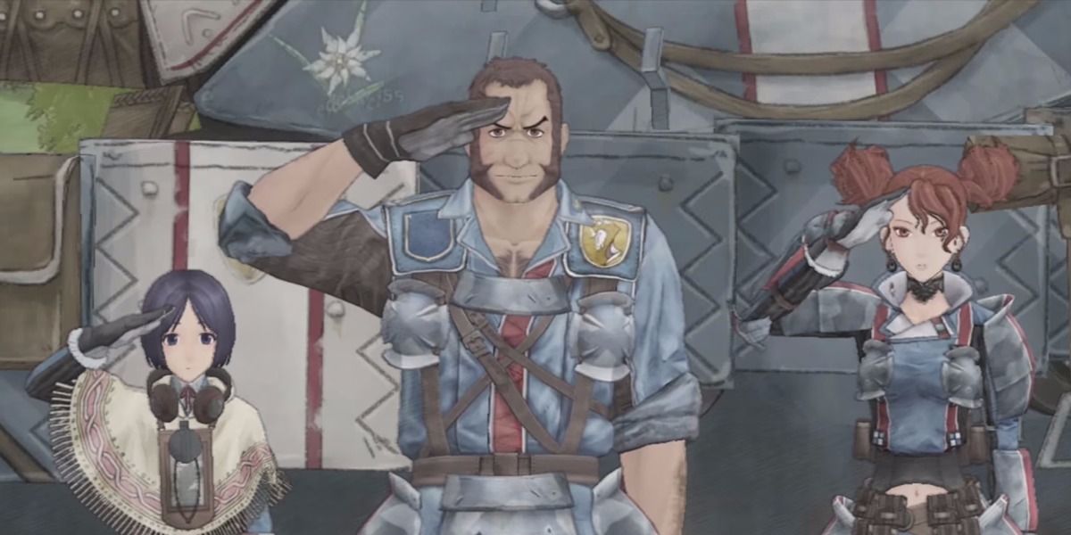 Isara, Largo, and Rosie saluting in Valkyria Chronicles