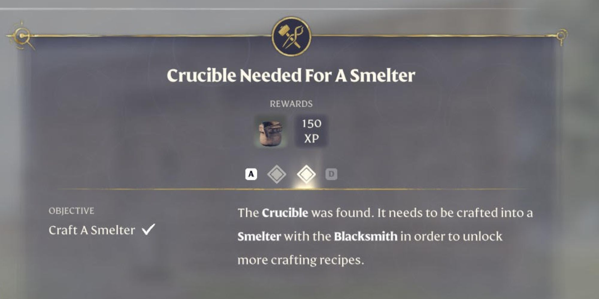 Crucible Needed For A Smelter Quest Objective and Rewards