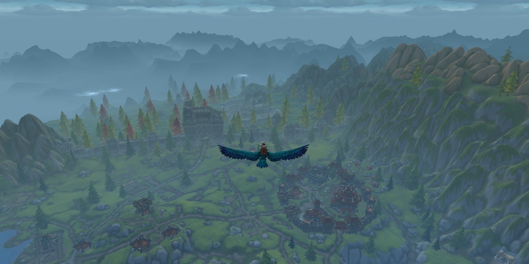 Gliding down in Arathi Highlands for the World of Warcraft Plunderstorm event