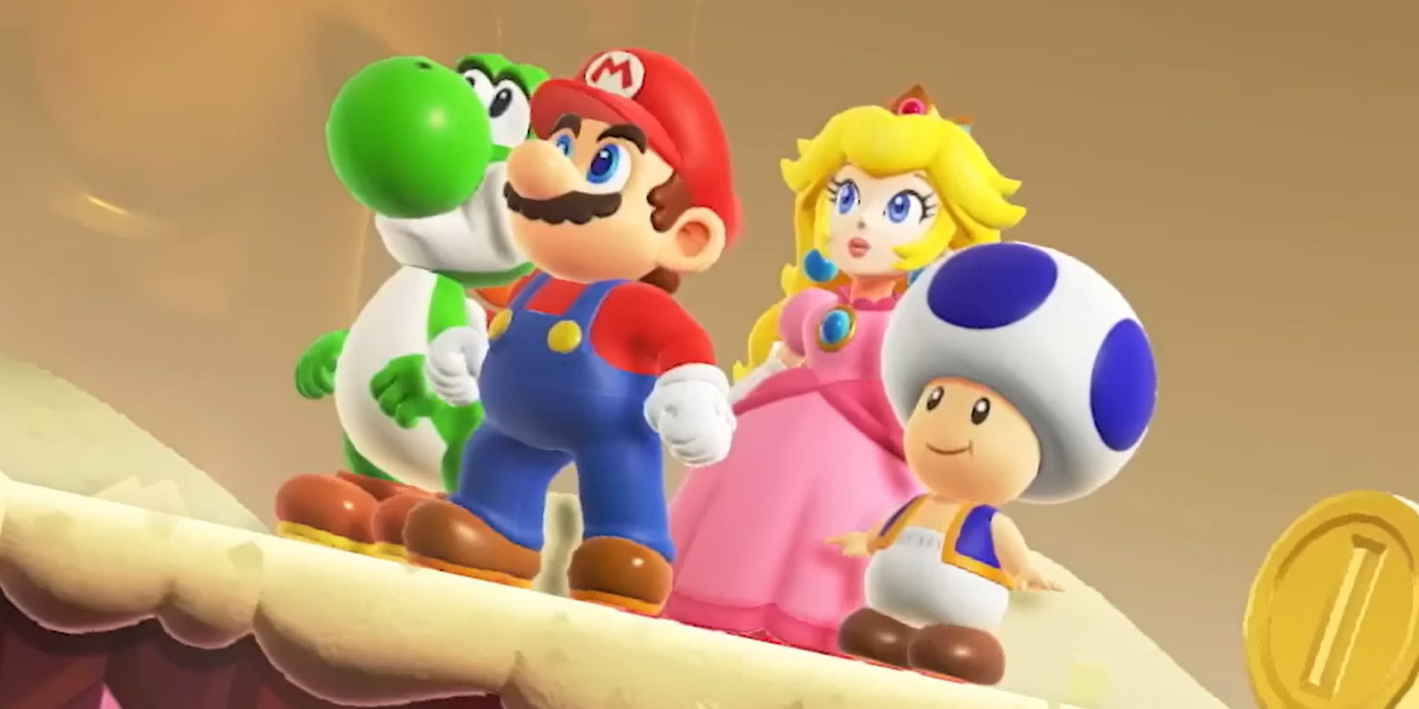 Yoshi, Mario, Peach, and Toad from Super Mario Bros. Wonder