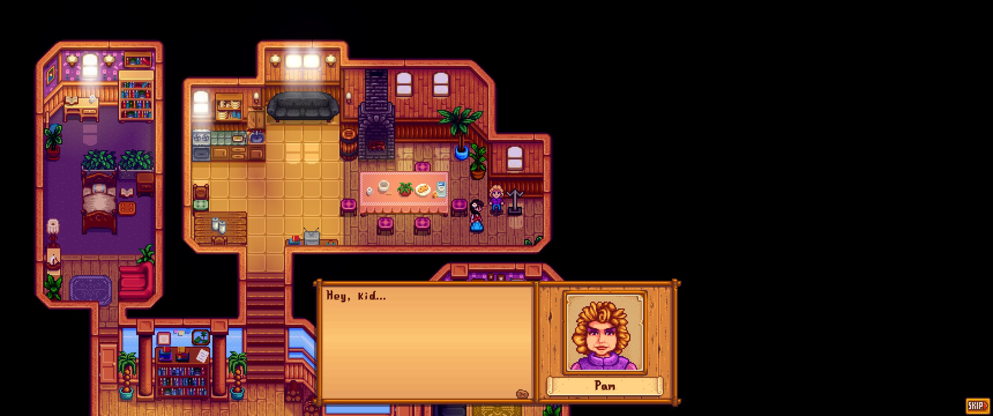 Stardew Valley: An image of Pam in dialogue with the player.