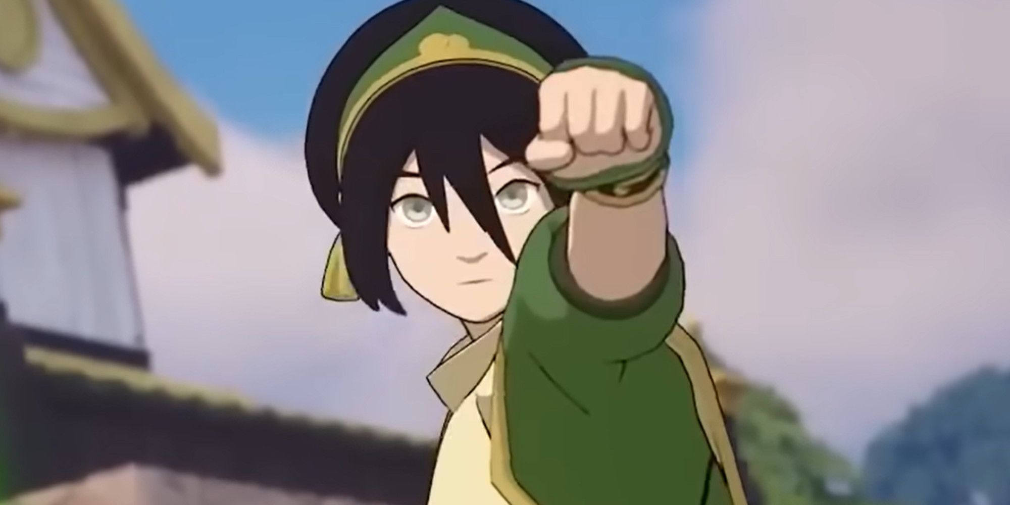 A closeup of Toph earthbending in Fortnite