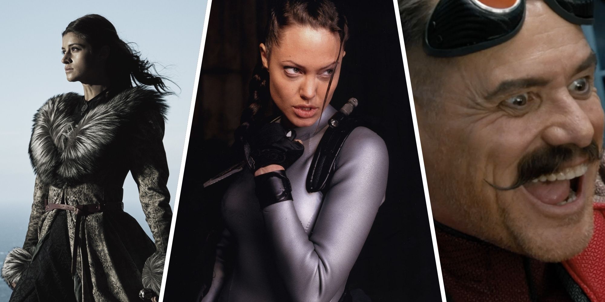 Anya Chalotra as Yennefer in The Witcher Angelina Jolie as Lara Croft in Tomb Raider and Jim Carrey as Dr Robotnik in Sonic the Hedgehog