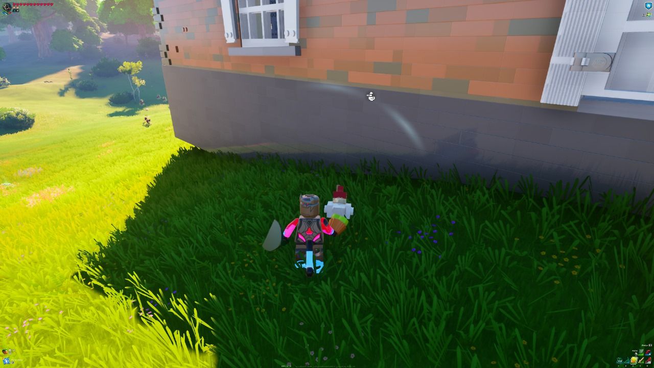 Character Feeding an Animal Treat To a Chicken In Lego Fortnite