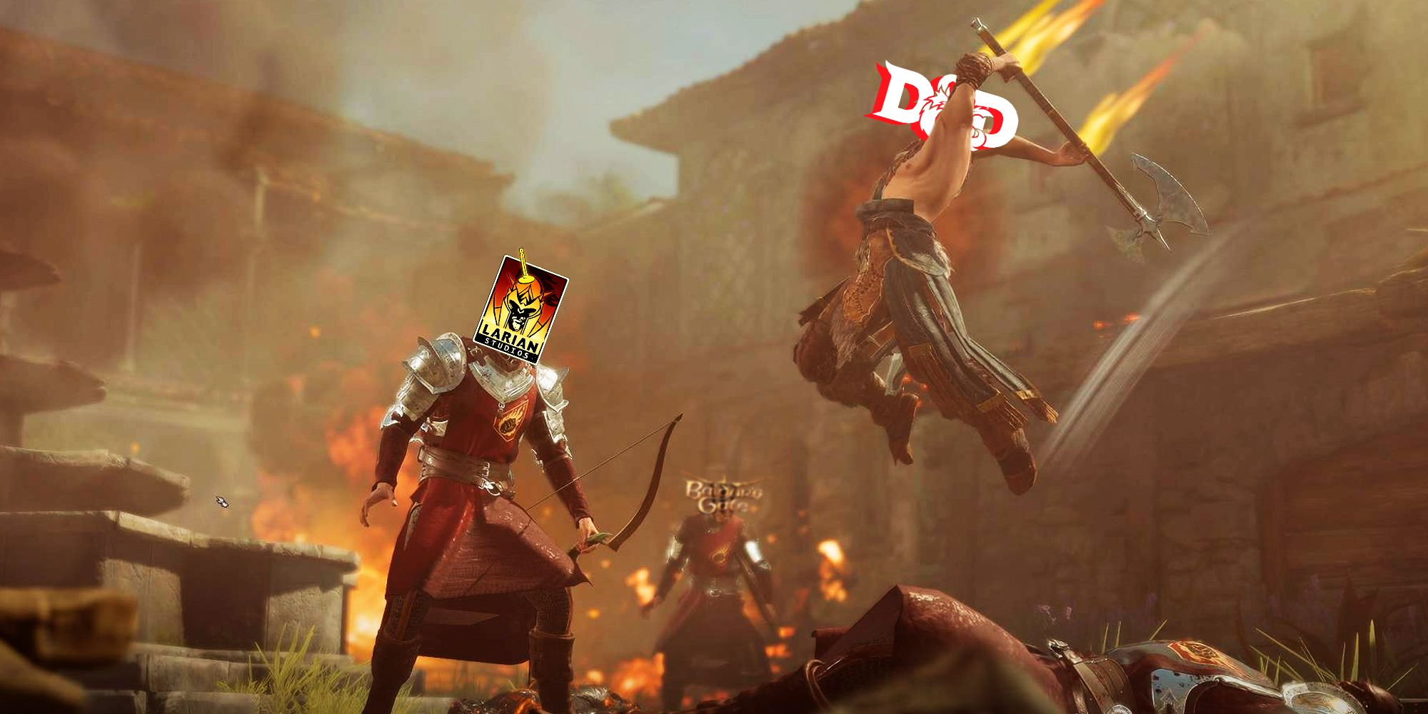 D&D 5th Edition logo as a barbarian leaping to attack Larian Studios
