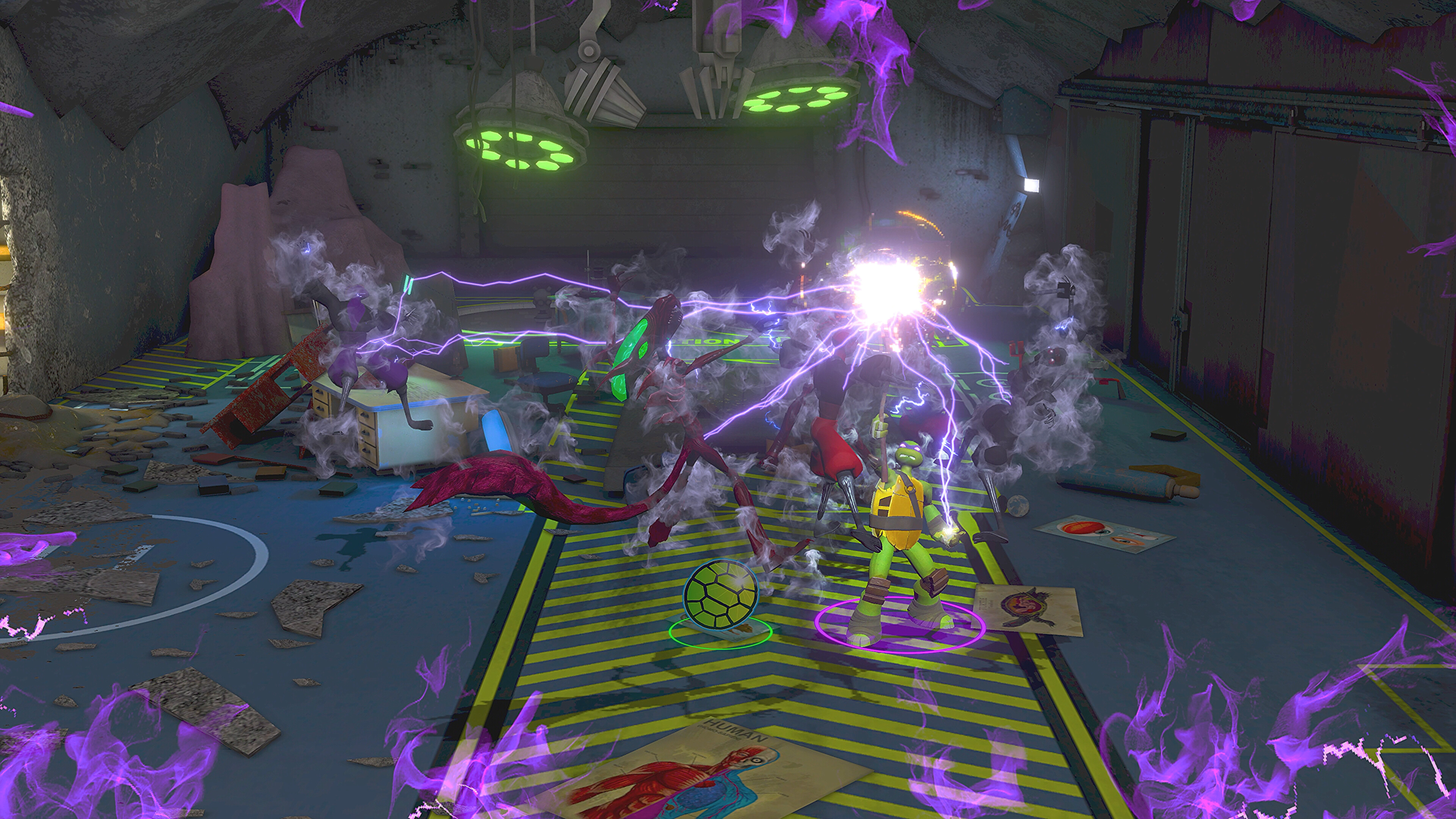 Donatello using a lightning power in Wrath of the Mutants.