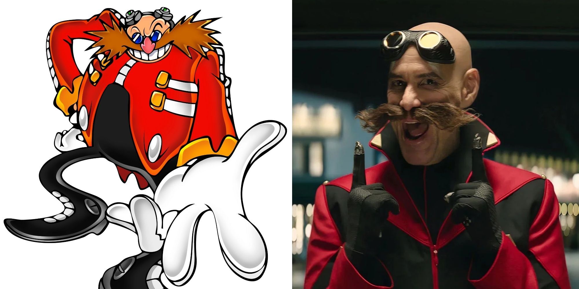 Eggman from Sonic Adventure and Jim Carrey as Dr Robotnik in the movie Sonic the Hedgehog 2