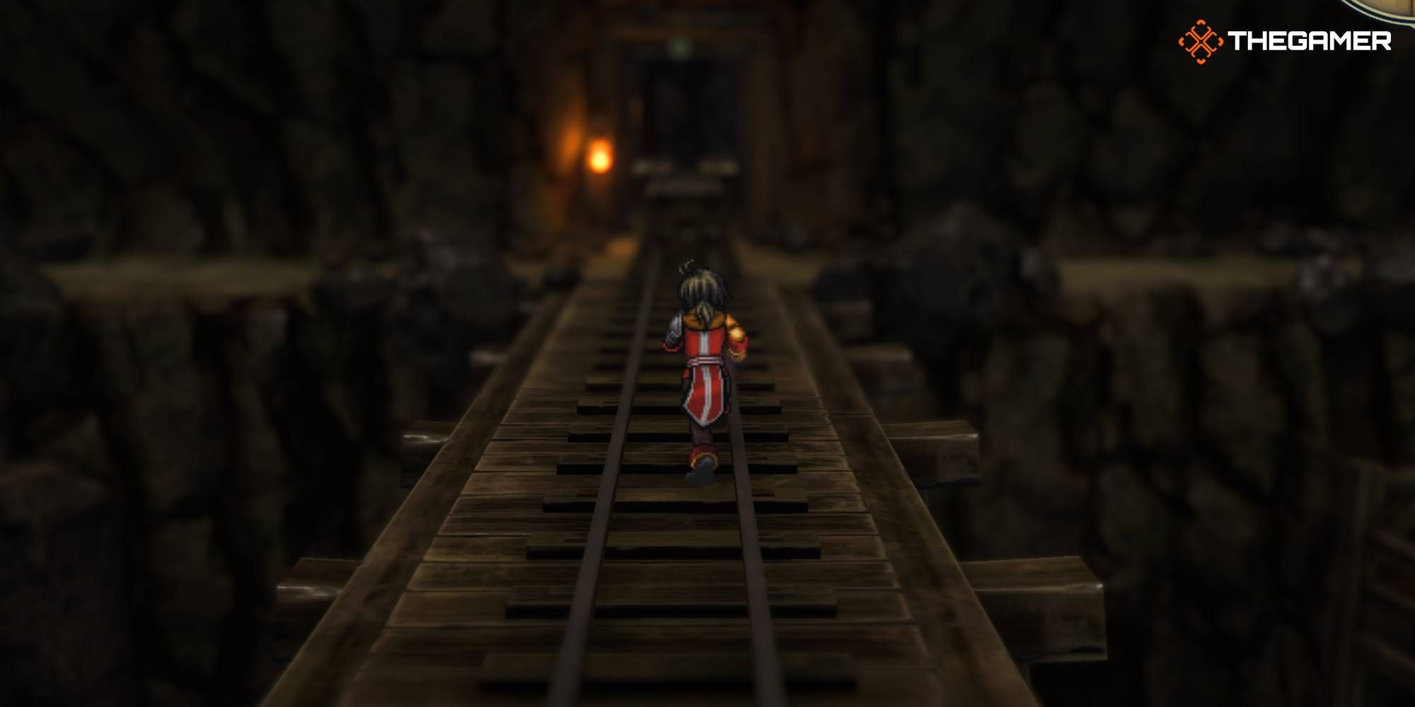 Eiyuden Chronicle feature image of Nowa running toward a mine cart in the Abandoned Mine