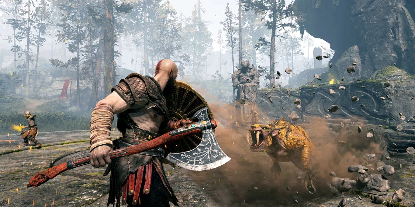 Kratos Fighting A Sabertooth In God of War