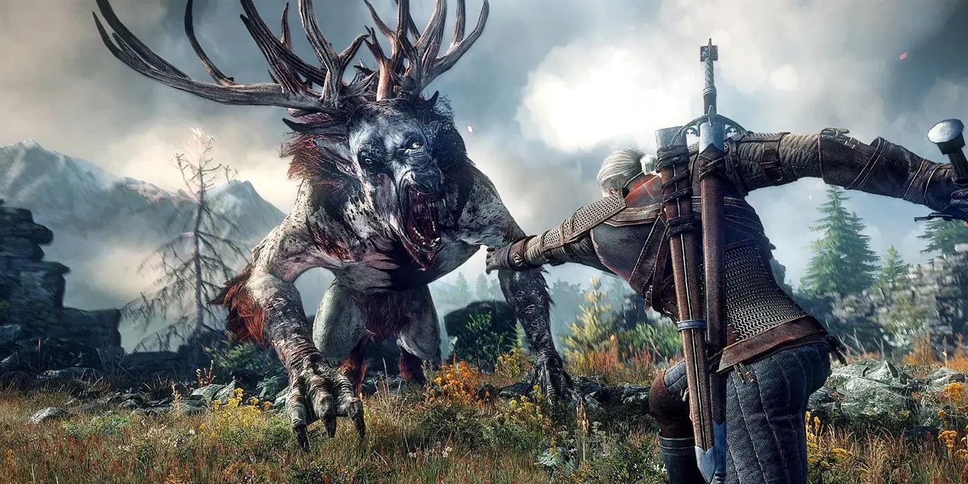 Geralt Of Rivia Fighting A Monster