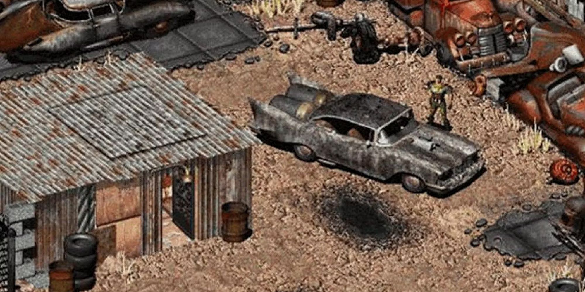 Fallout 2 Mods PANDA Showing The Character In A Junkyard