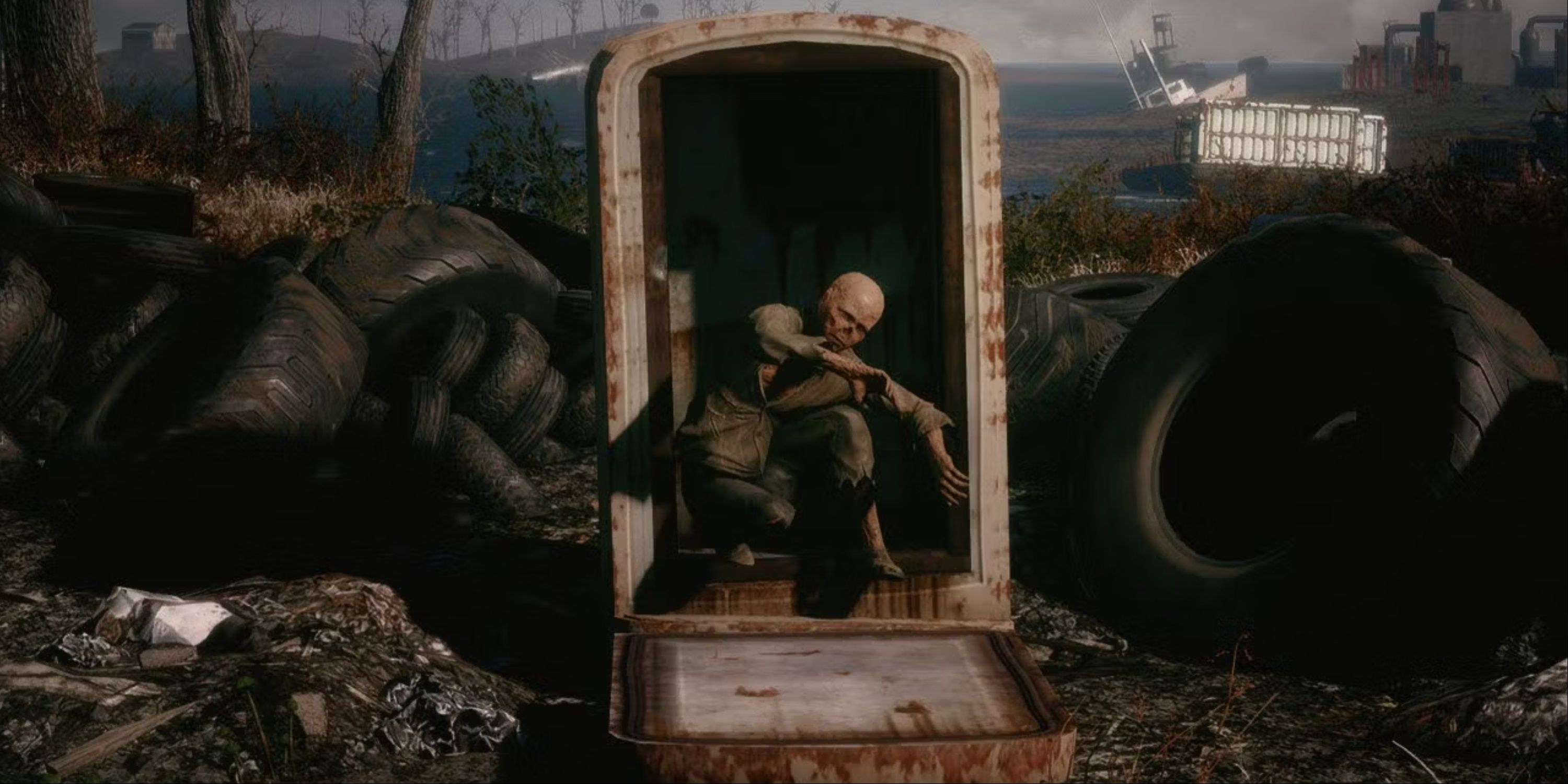 Fallout 4 The Kid In A Fridge Quest - Ghoul Billy Peabody Emerging Out Of The Busted-Open Refrigerator