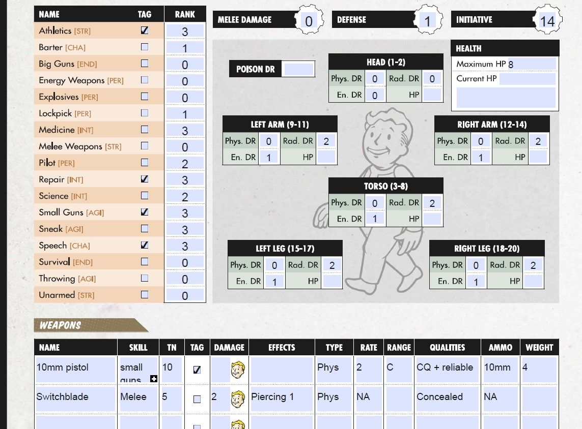 Как создать лист персонажа в настольной игре Fallout