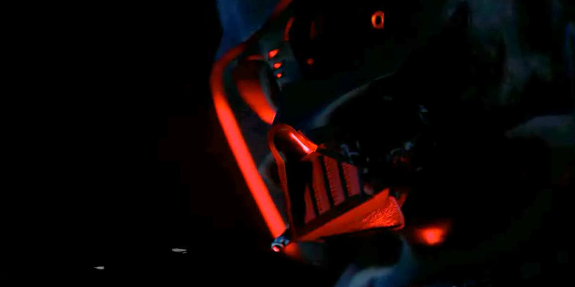 Fan-Made Star Wars horror game screenshot of zombie Darth Vader in the dark, slightly illuminated by his red lightsaber