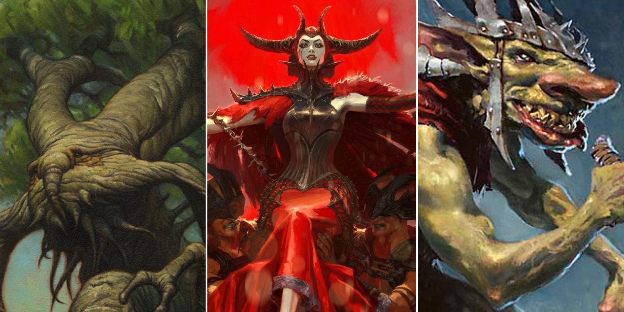 Artwork from three different legendary creatures from Magic: Then Gathering