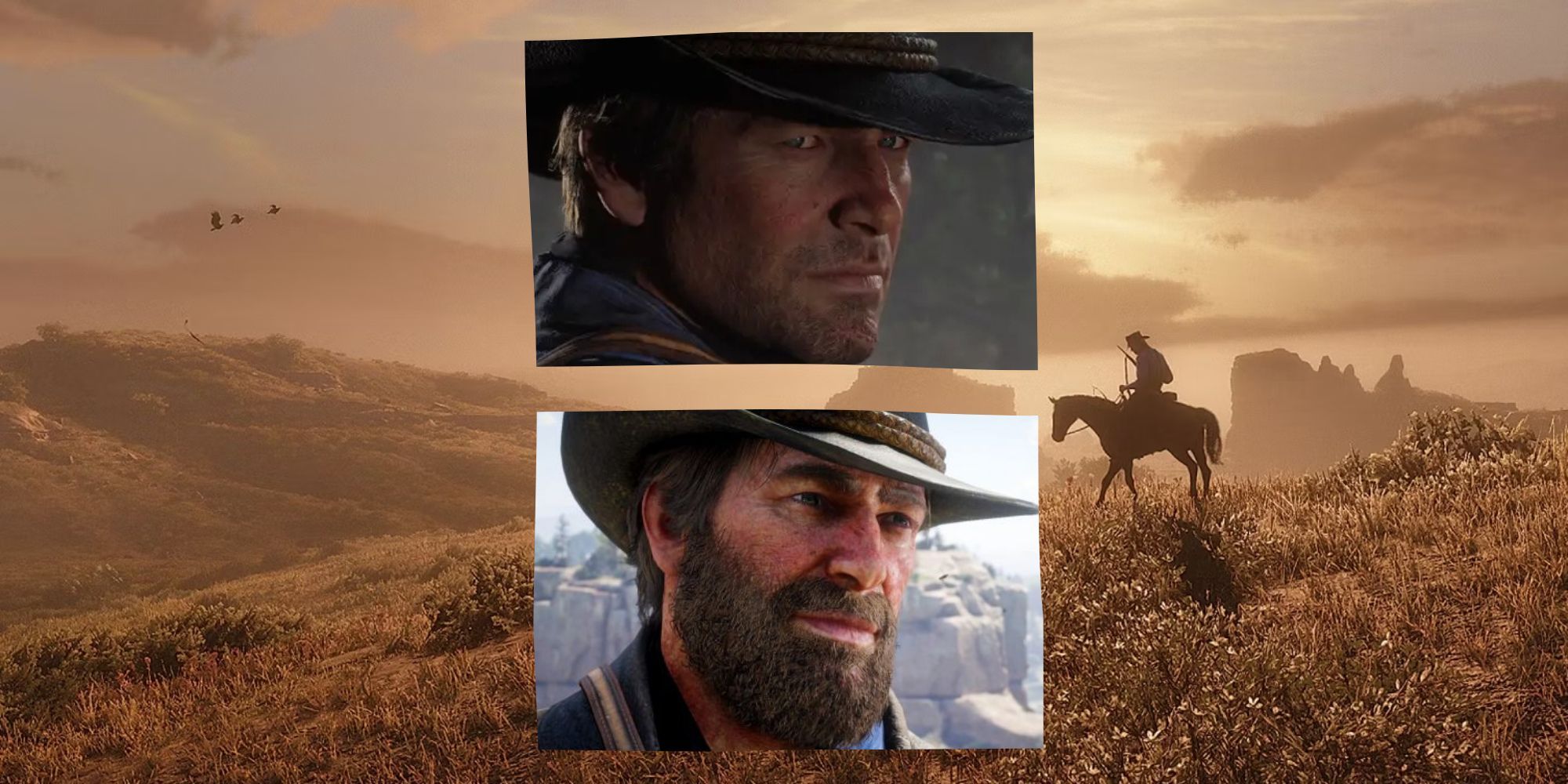 Games With Great Attention To Detail Featured Image A clean shaven Arthur and bearded Arthur infront of sunset background