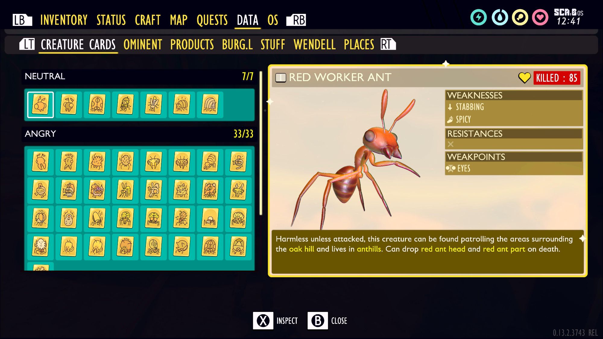 An image from Grounded of the Red Worker Ant Creature Card, which is need for 100 percent completion.