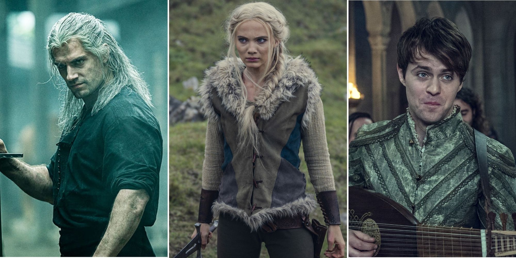Henry Cavill as Geralt Freya Allan as Ciri and Joey Batey as Jaskier in The Witcher