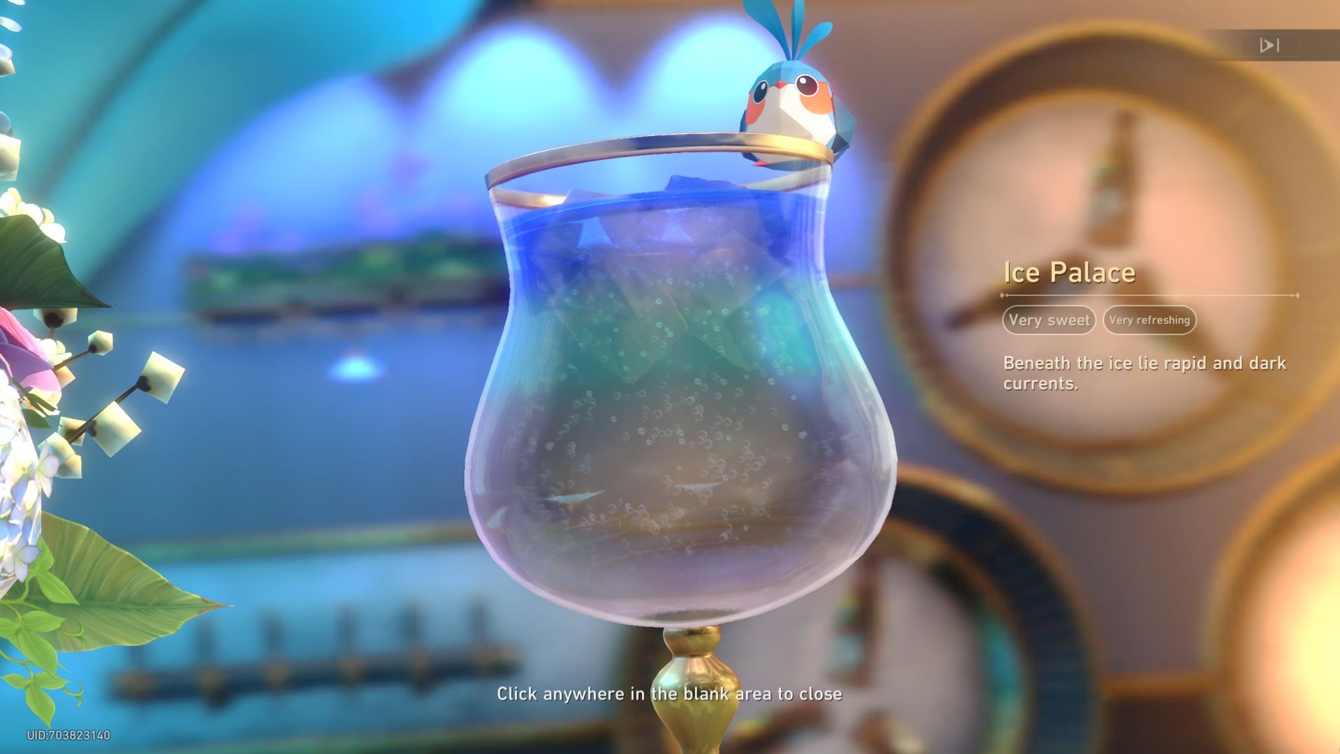 Honkai Star Rail's blue and purple ice palace drink.