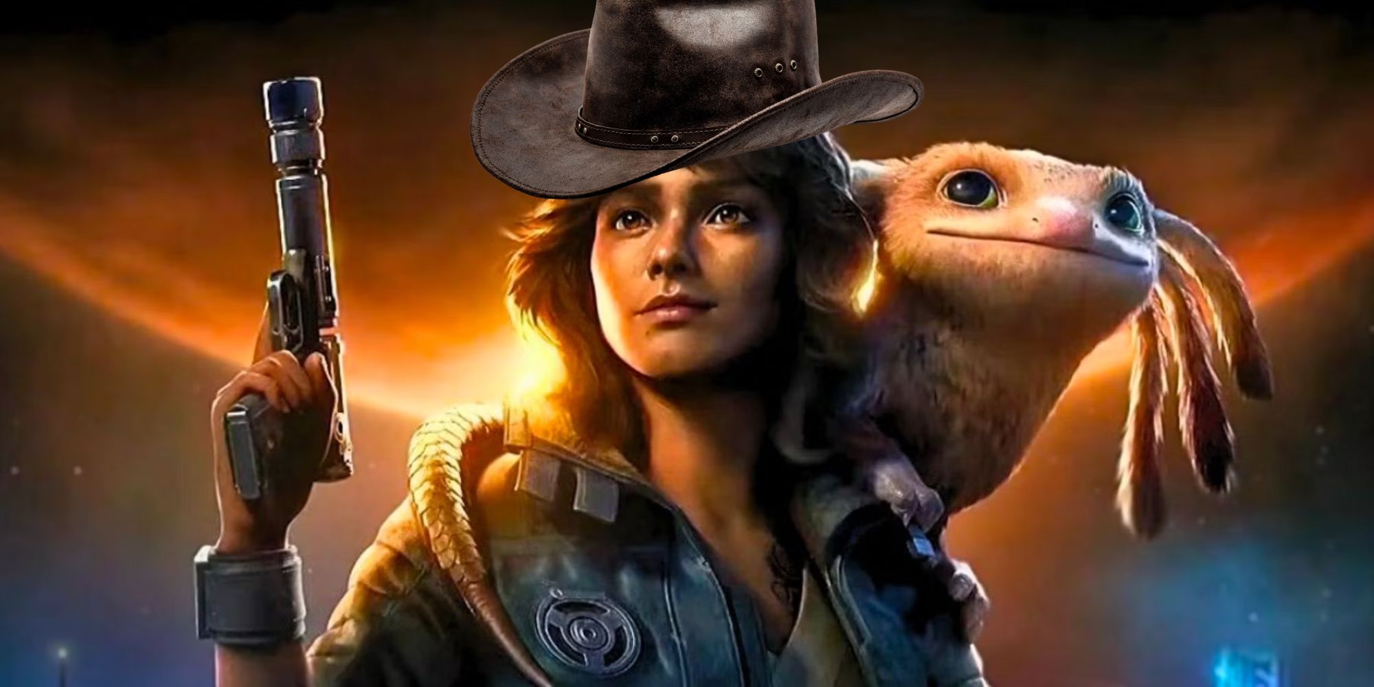 Kay Vess from Star Wars Outlaws wearing a cowboy hat