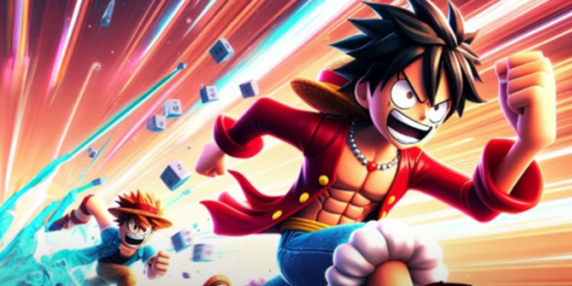 monkey d luffy running in ther cover image for roblox anime racing clicker 2