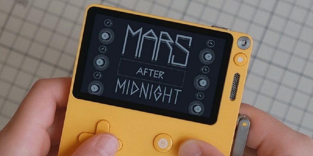mars after midnight start screen on playdate with hands playing