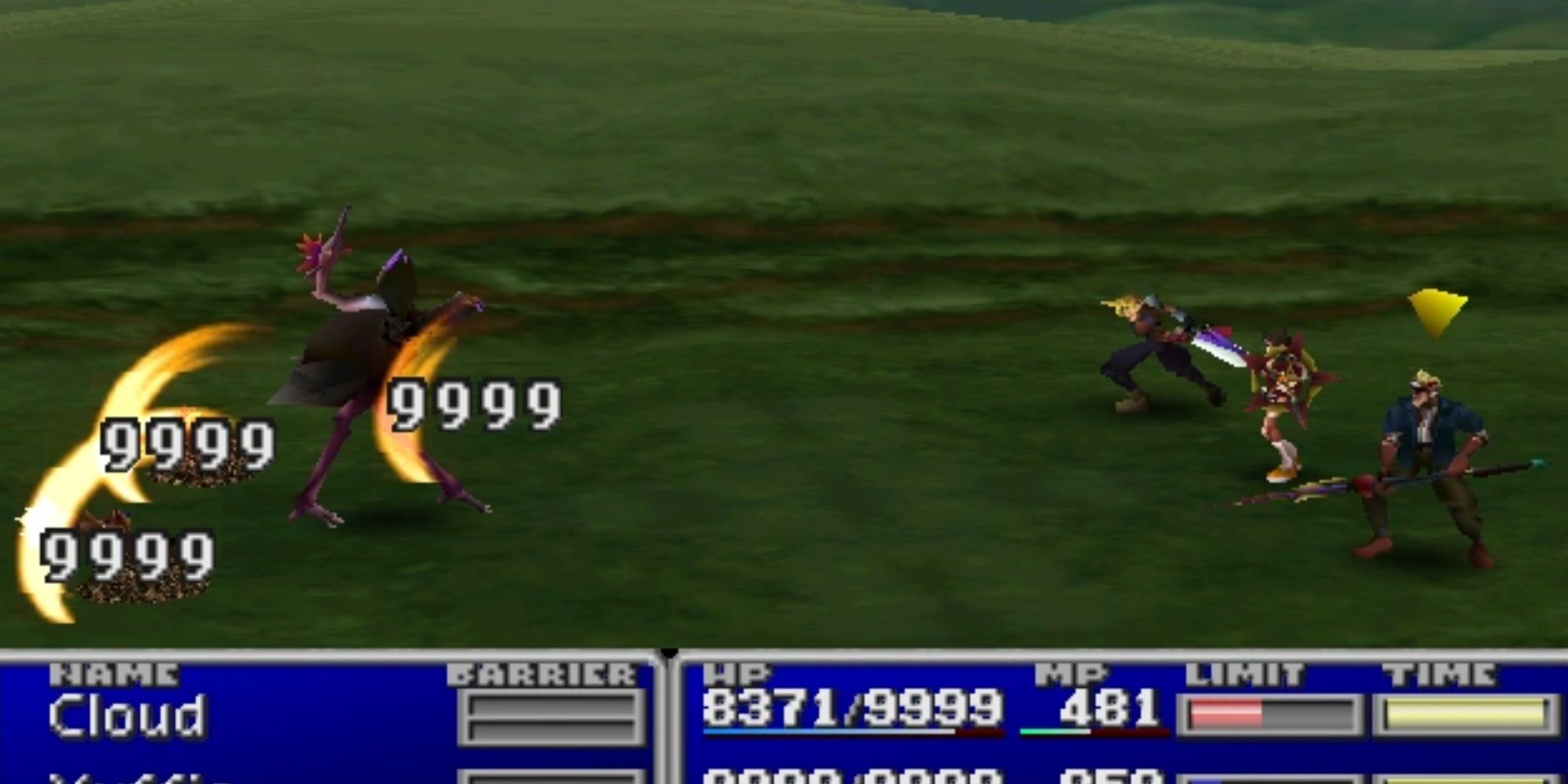 Cloud hitting all enemies at once with an attack in Final Fantasy 7.