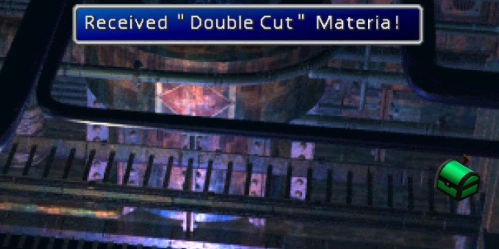 Cloud obtaining the Double Cut Materia in the sunken submarine, in Final Fantasy 7.