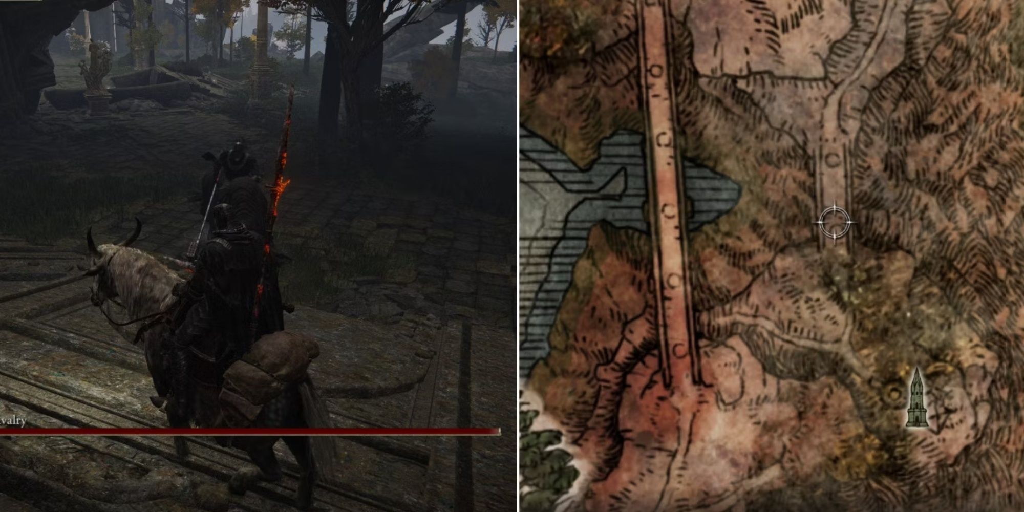Elden Ring Night's Calvary Boss And Location On Map Side By Side