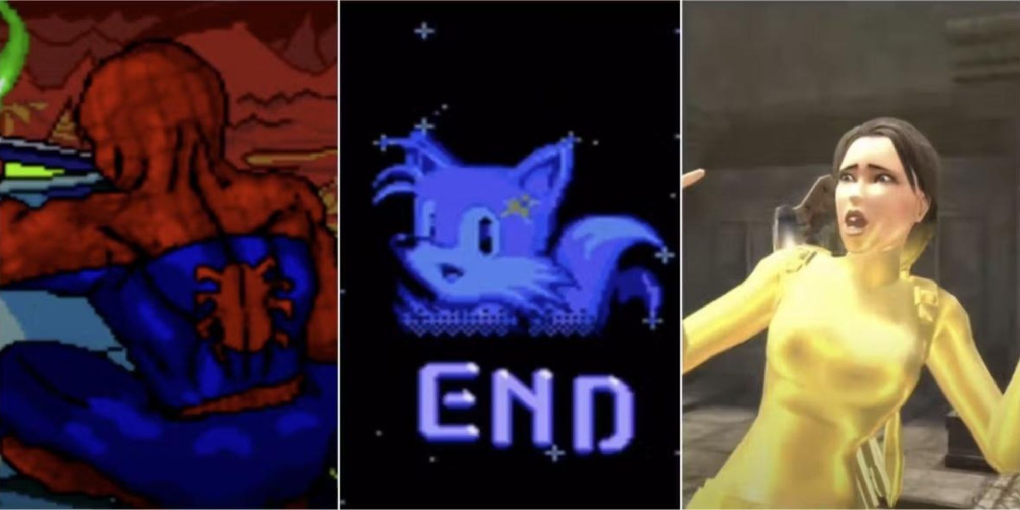 Spiderman, Tails and Lara Croft turning into gold.
