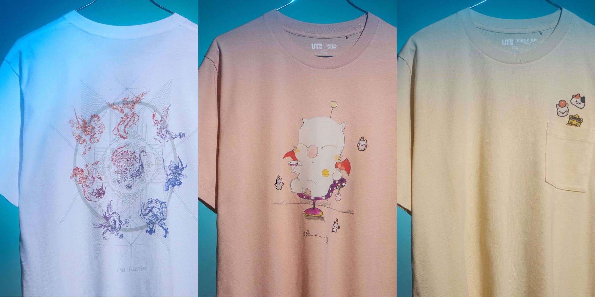 uniqlo final fantasy pixel remaster, 14, and 16 t-shirts