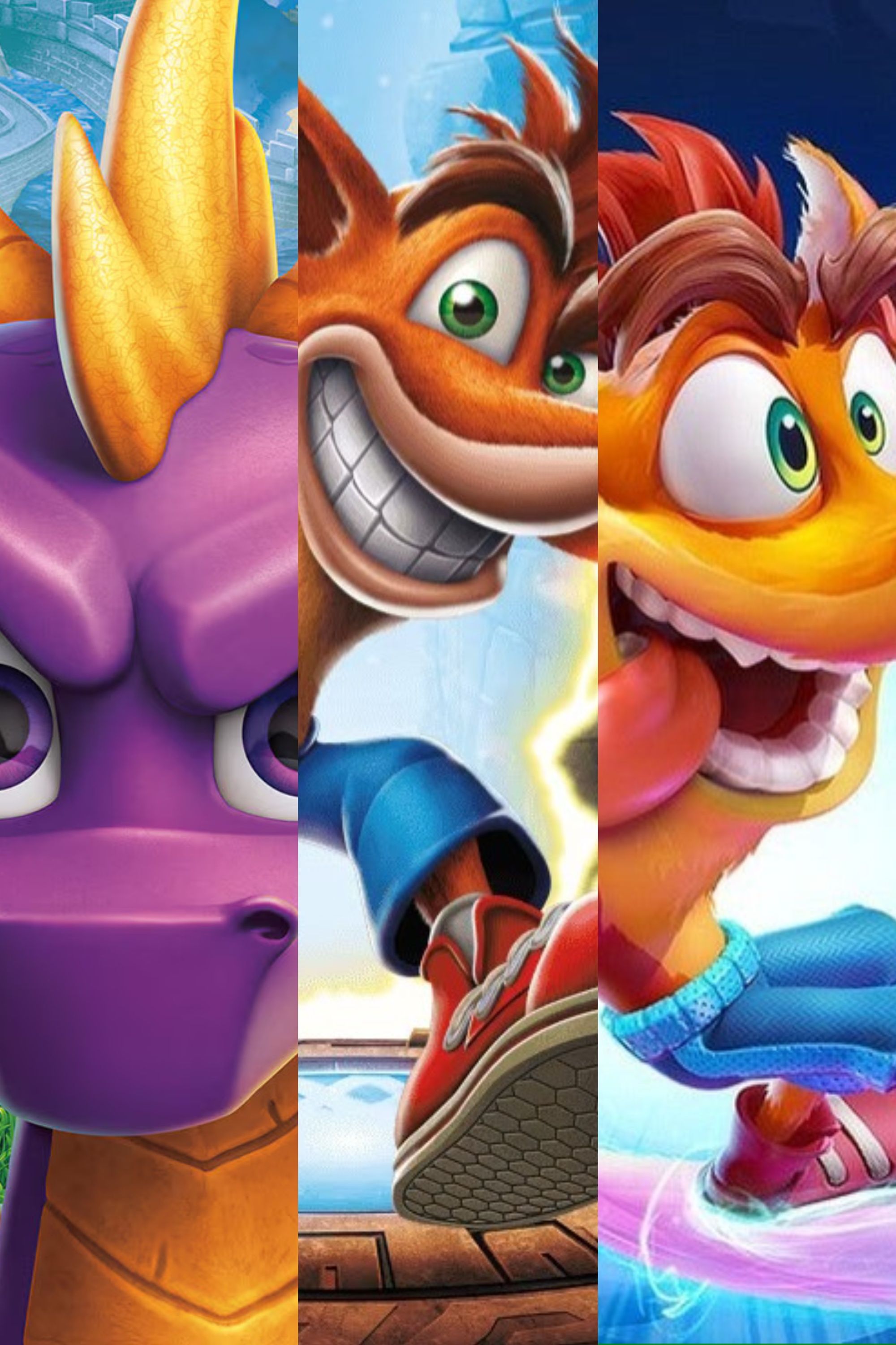 spyro, crash from the trilogy, and crash in it&rsquo;s about time