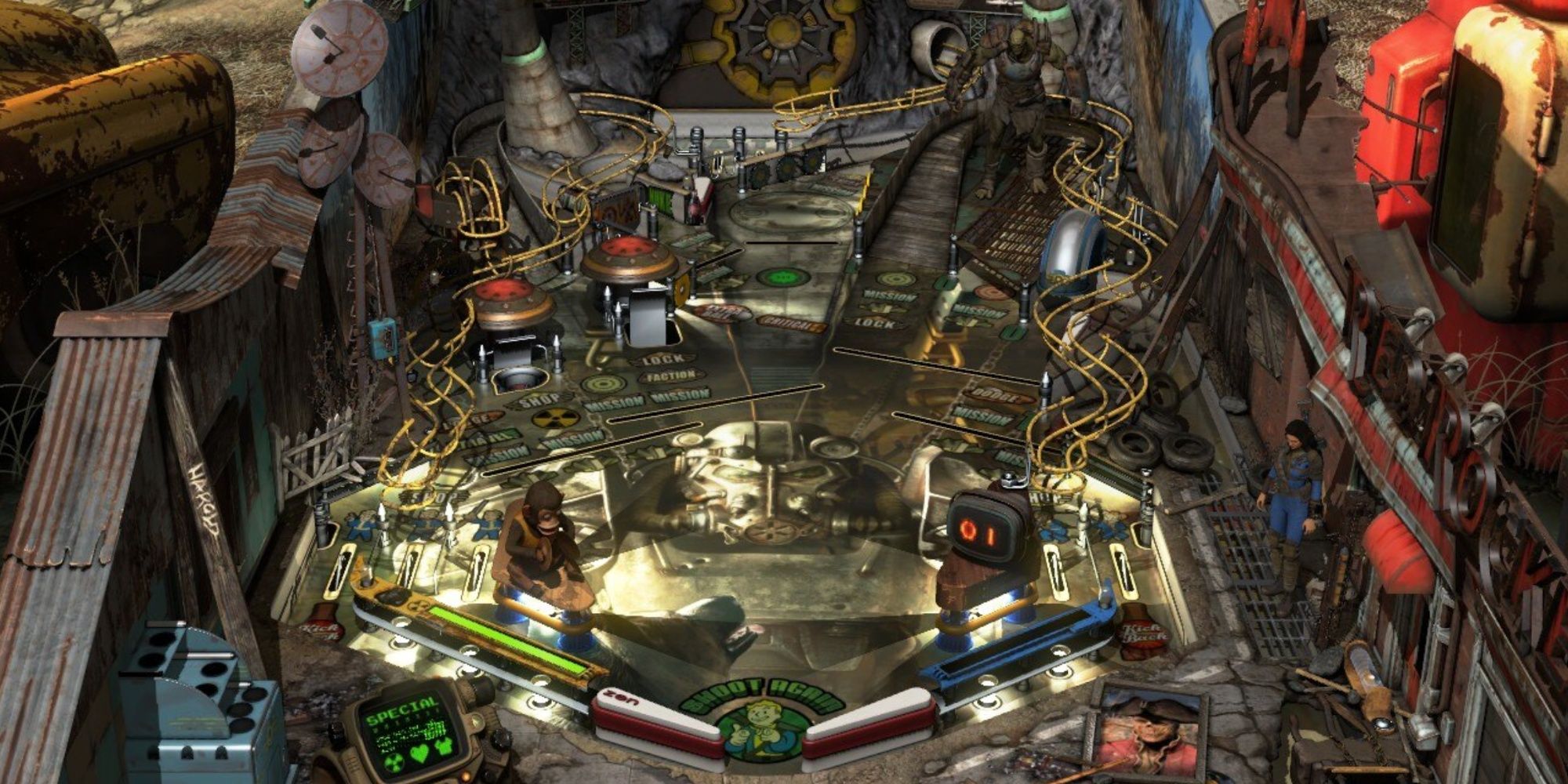 Full board layout of the Fallout pinball video game