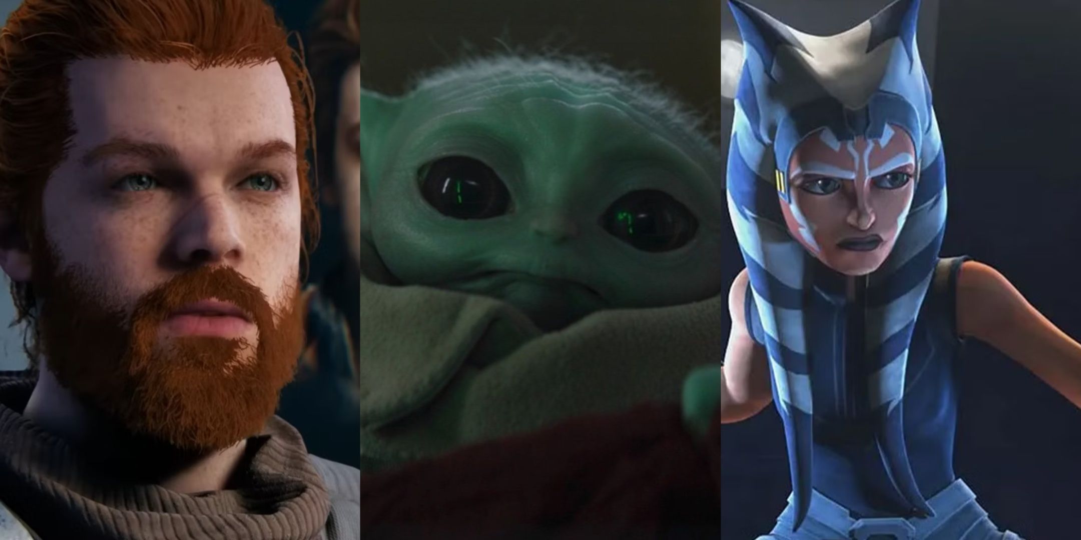 Ahsoka Tano, Grogu, and Cal Kestis Headshots