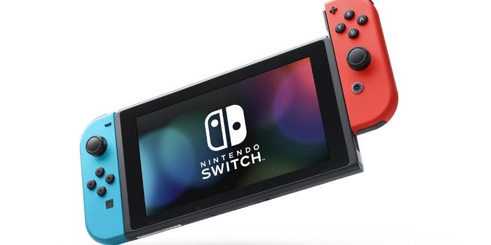 Nintendo Switch console with detachable controllers.