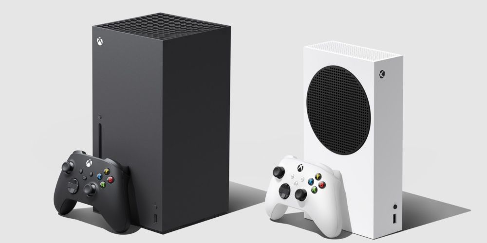 Xbox Series X and Xbox Series S along with two controllers atanding next to each other. 