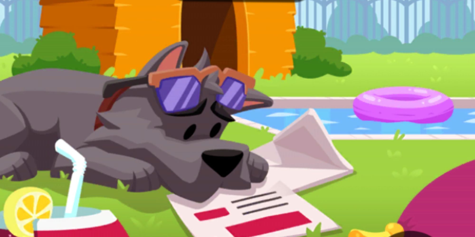 A dog featured in Mortgage Mayday banner in Monopoly Go.