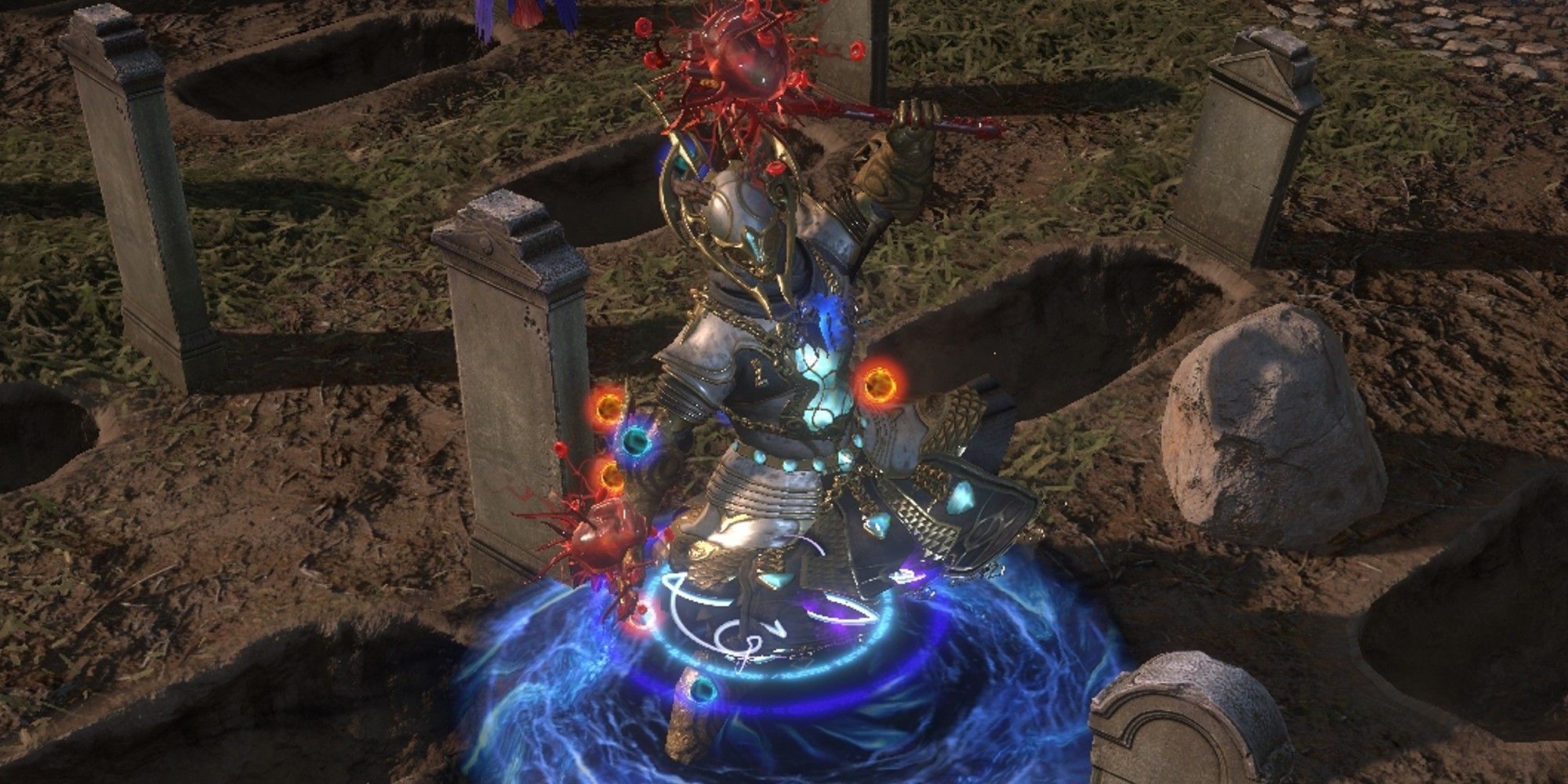 Posing in the Necropolis graveyard in Path of Exile